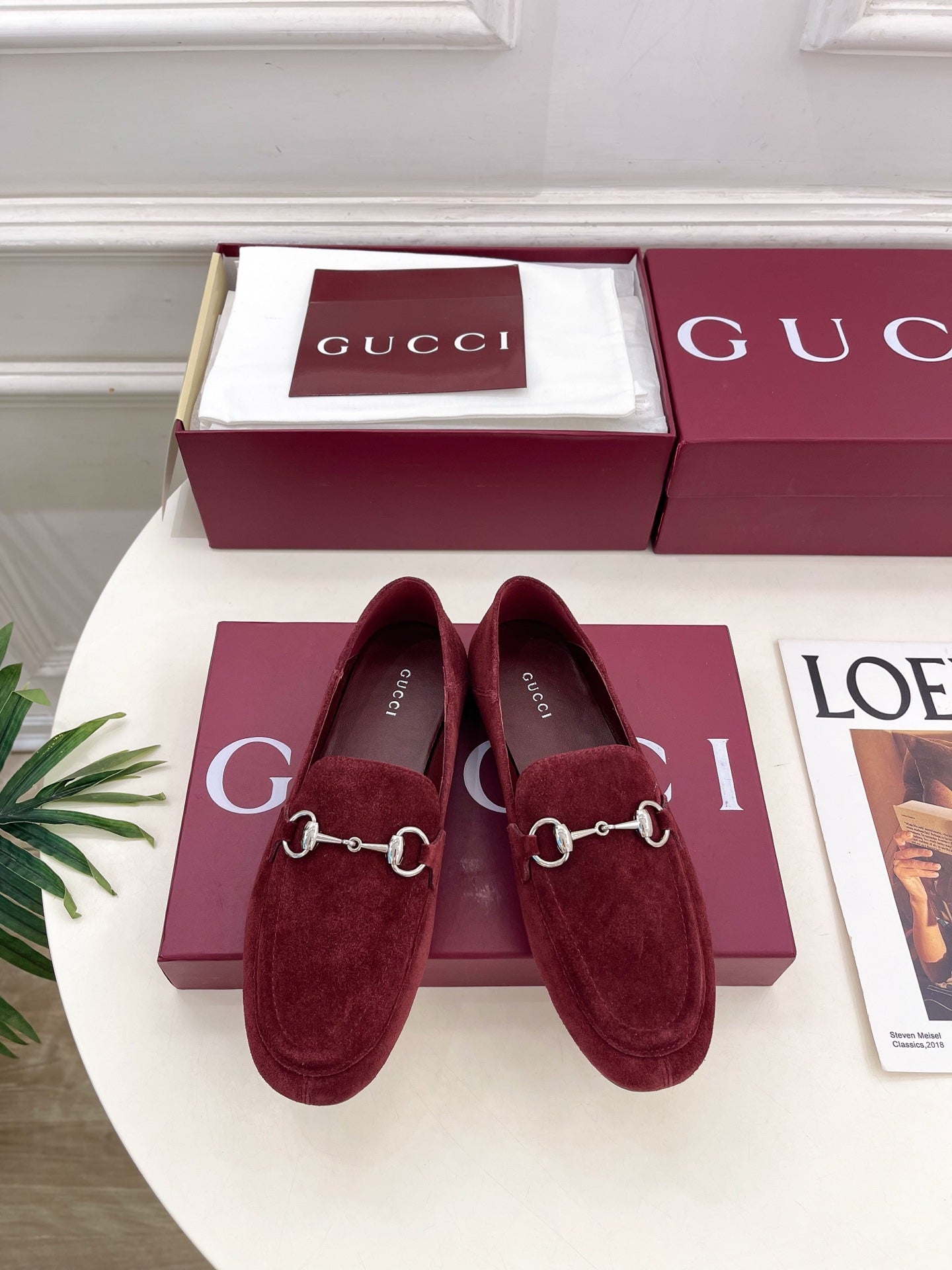 GUCCI 26S LOAFERS MM IN DARK RED SUEDE WITH SILVER HARDWARE