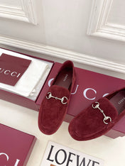 GUCCI 26S LOAFERS MM IN DARK RED SUEDE WITH SILVER HARDWARE