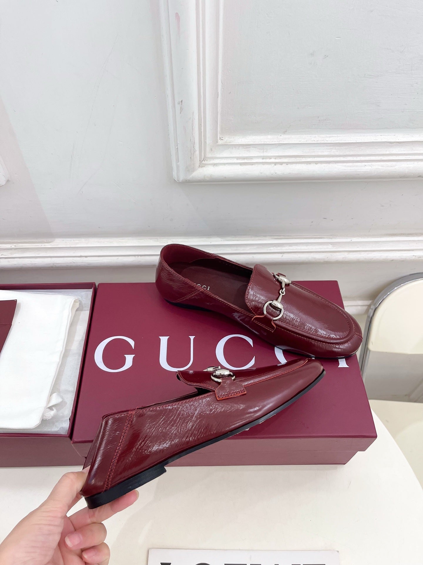 GUCCI 26S LOAFERS MM IN DARK RED CALFSKIN WITH SILVER HARDWARE