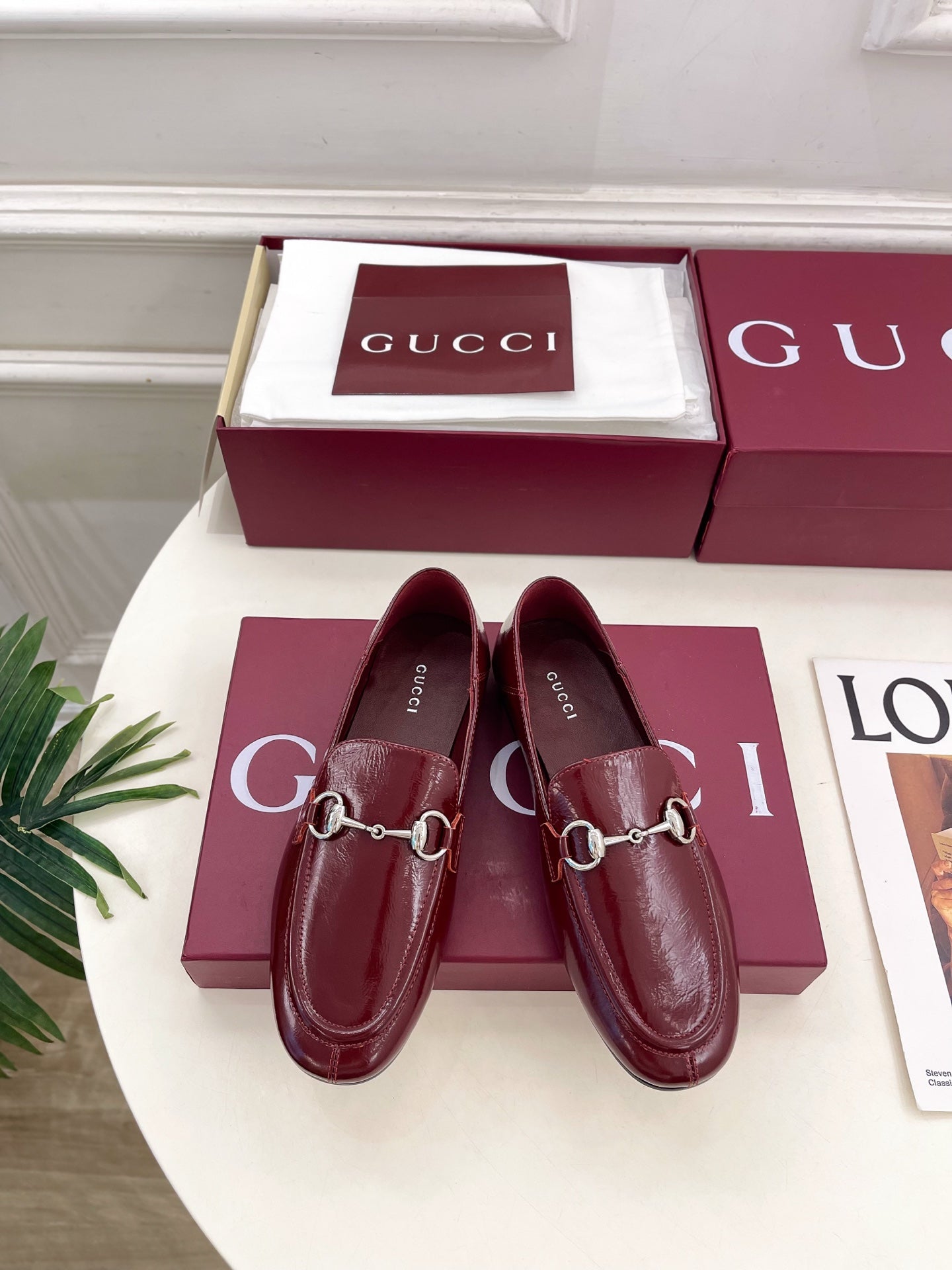 GUCCI 26S LOAFERS MM IN DARK RED CALFSKIN WITH SILVER HARDWARE