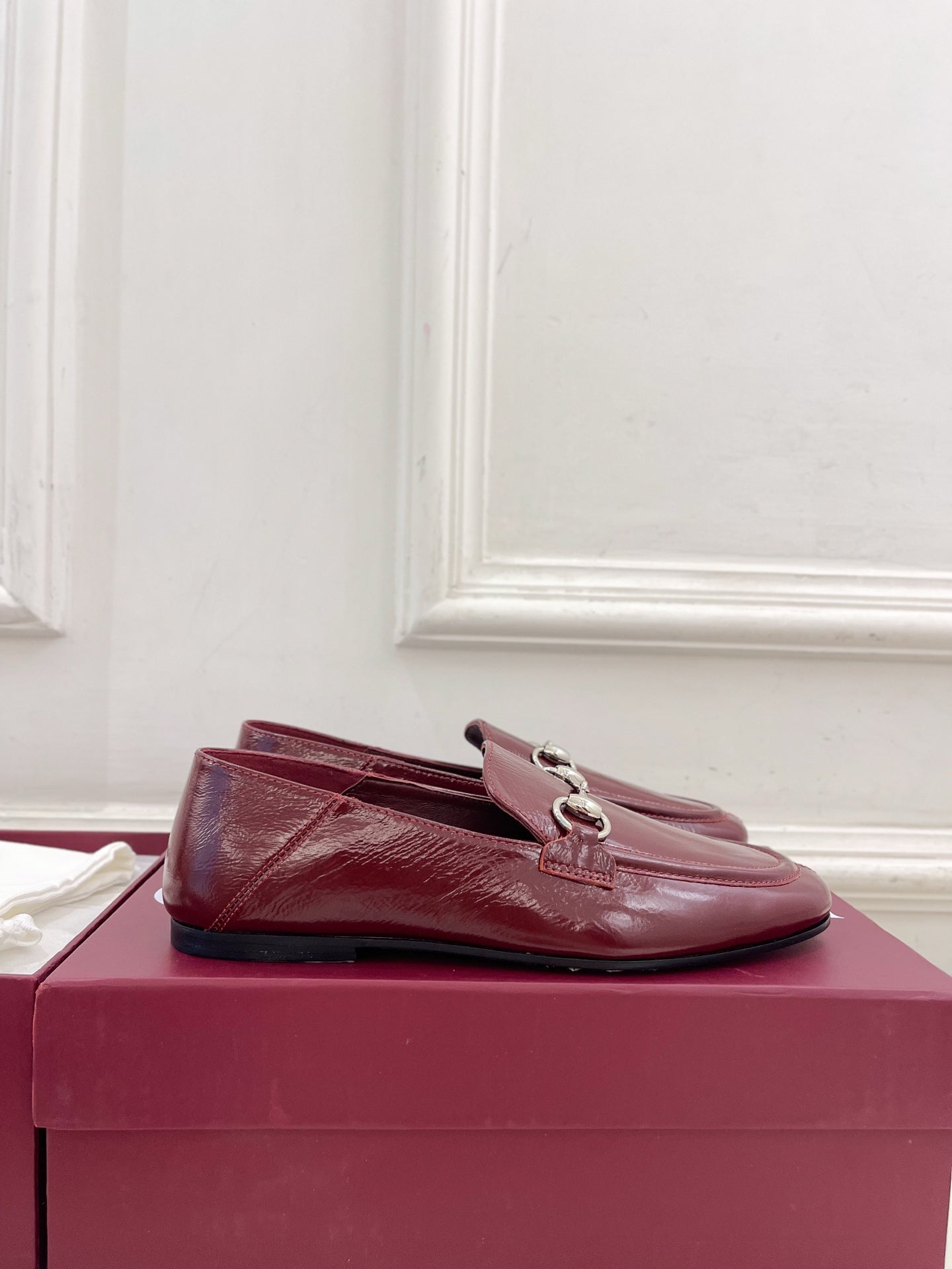 GUCCI 26S LOAFERS MM IN DARK RED CALFSKIN WITH SILVER HARDWARE