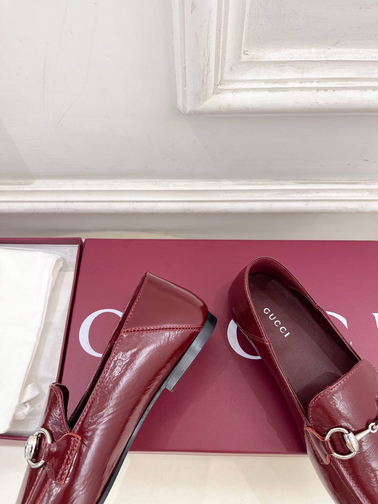 GUCCI 26S LOAFERS MM IN DARK RED CALFSKIN WITH SILVER HARDWARE