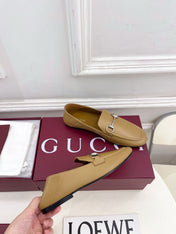 GUCCI 26S LOAFERS MM IN BEIGE BROWN CALFSKIN WITH SILVER HARDWARE
