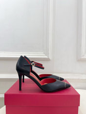 VALENTINO 26S ANKLE-STRA PUMPS 85 MM BLACK CALFSKIN