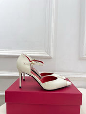 VALENTINO 26S ANKLE-STRA PUMPS 85 MM CREAM WHITE CALFSKIN