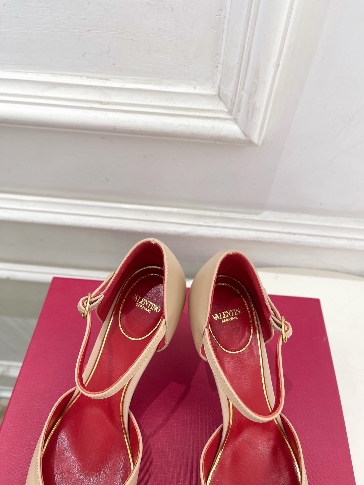 VALENTINO 26S ANKLE-STRA PUMPS 85 MM BEIGE CALFSKIN