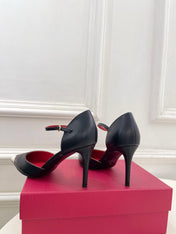 VALENTINO 26S ANKLE-STRA PUMPS 85 MM BLACK AND WHITE CALFSKIN