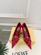 VALENTINO 26S STUDDED POINTED TOE PUMPS 80 MM IN RED CALFSKIN