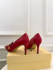 VALENTINO 26S STUDDED POINTED TOE PUMPS 80 MM IN RED CALFSKIN
