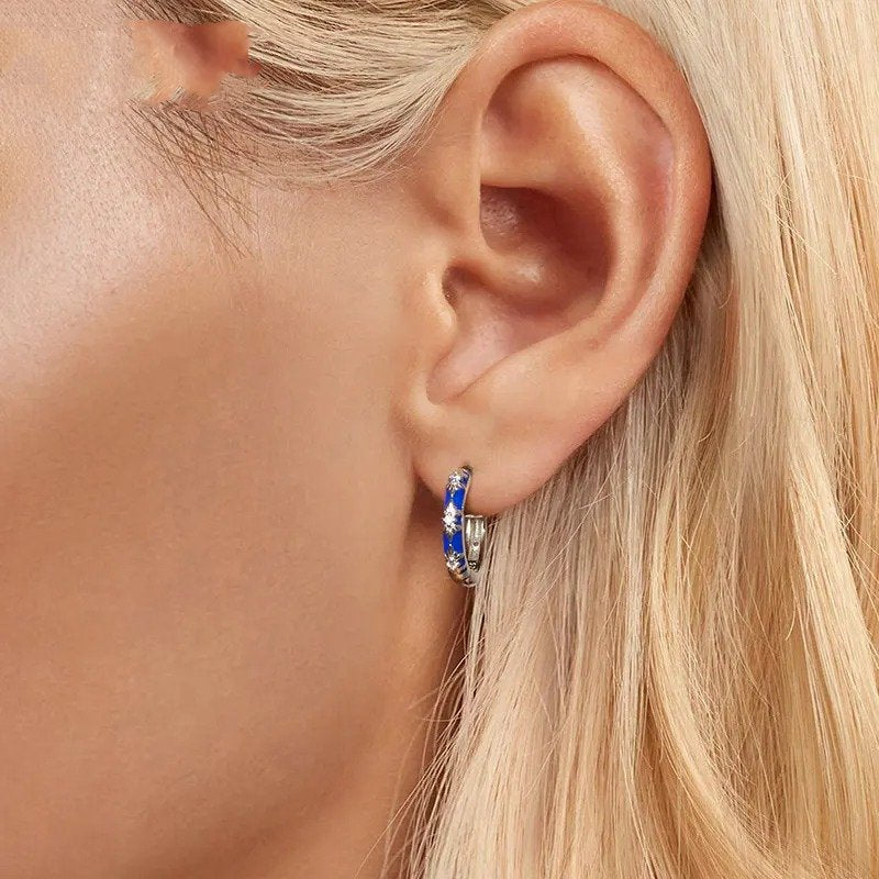 White Gold Plated Inifinite Love Hoop Earring Cartilage Earrings Lightweight - Blue