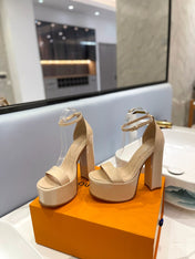 LV 26S HIGH HEEL SANDALS 145 MM IN BEIGE CALFSKIN
