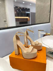 LV 26S HIGH HEEL SANDALS 145 MM IN BEIGE CALFSKIN
