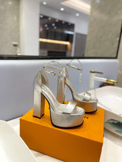 LV 26S HIGH HEEL SANDALS 145 MM IN SILVER CALFSKIN