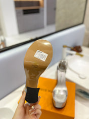 LV 26S HIGH HEEL SANDALS 145 MM IN SILVER CALFSKIN