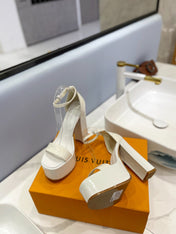 LV 26S HIGH HEEL SANDALS 145 MM IN CREAM WHITE CALFSKIN