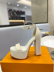LV 26S HIGH HEEL SANDALS 145 MM IN CREAM WHITE CALFSKIN