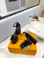 LV 26S HIGH HEEL SANDALS 145 MM IN BLACK CALFSKIN
