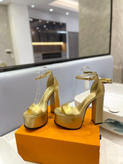 LV 26S HIGH HEEL SANDALS 145 MM IN GOLD CALFSKIN