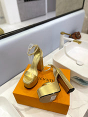 LV 26S HIGH HEEL SANDALS 145 MM IN GOLD CALFSKIN