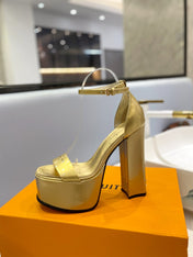 LV 26S HIGH HEEL SANDALS 145 MM IN GOLD CALFSKIN
