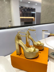 LV 26S HIGH HEEL SANDALS 145 MM IN GOLD CALFSKIN