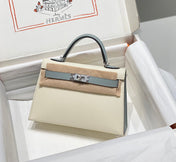HM KELLY MINI 20 WHITE GLACIER GRAY EPSOM SILVER HARDWARE
