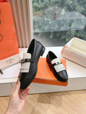 Destin Loafer Black Goatskin with White Fringe Detail