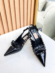 Rockstud Bow Slingback Black Calfskin With Matching Studs