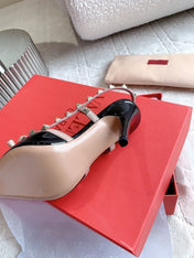 Rockstud High-heels Slingback 10cm Black and Rose Cannelle