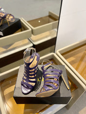 HIGH SANDAL 10 CM IN INDIGO PURPLE CALFSKIN